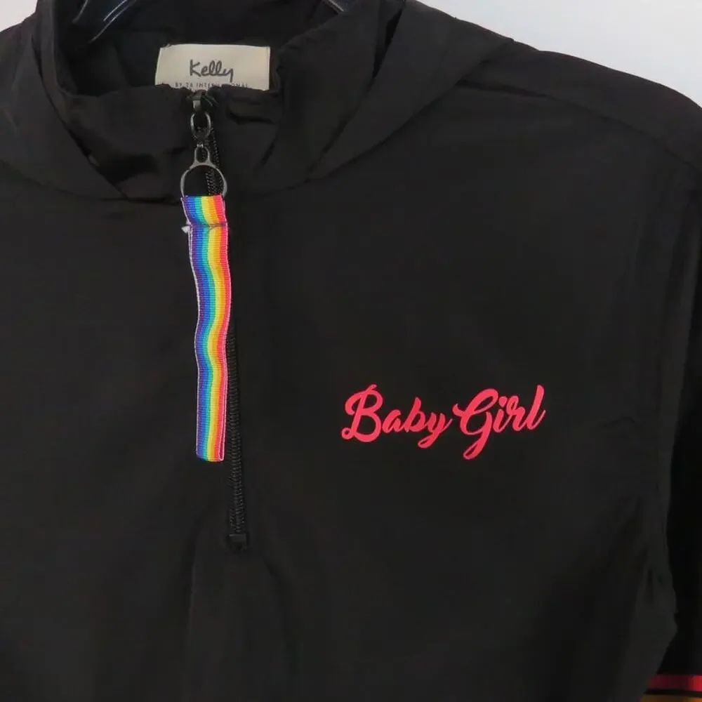 Kelly 26 International Black Rainbow Windbreaker Jacket Size 14 Girl L